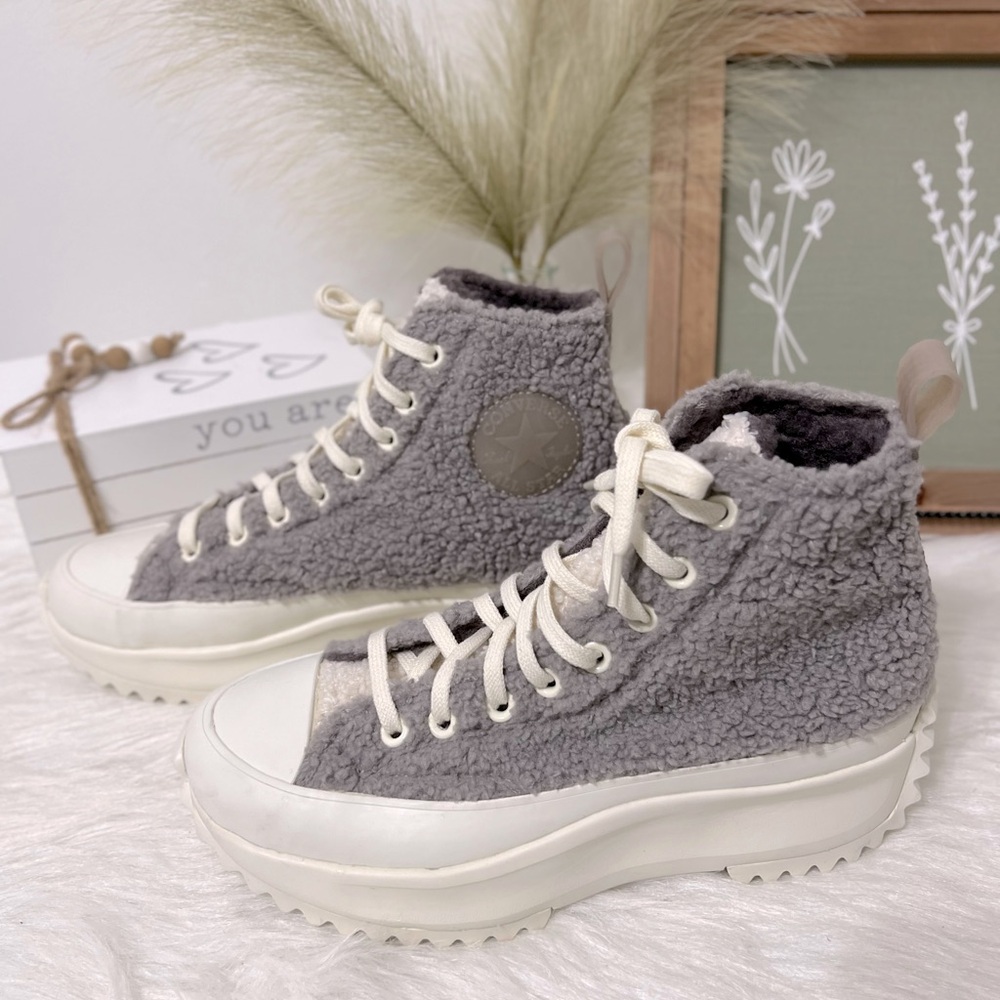 CONVERSE Run Star Hike High Sherpa Vapor Mauve FUZZY Women's SZ 8.5 men's 7